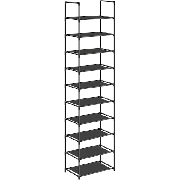 10-trins sko-reol, skostativ, pladsbesparende skoopbevaring, 45 x 28 x 173 cm, metalramme, ikke-vævet stofhylder, til entré, soveværelse, sort