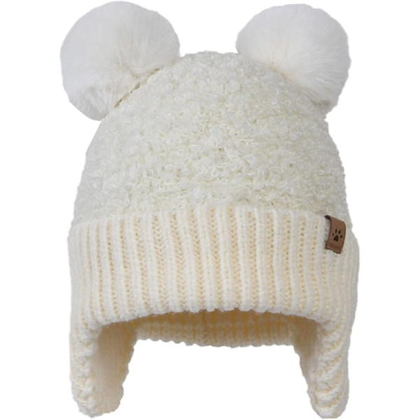 Toddler Bomullsbeanie Spädbarn Baby Flickor Pojkar Mjuk Varm Stickad Beanie Barn Vinter Beanie med Fleece Öronlapp Halsduk Huva Bonnet