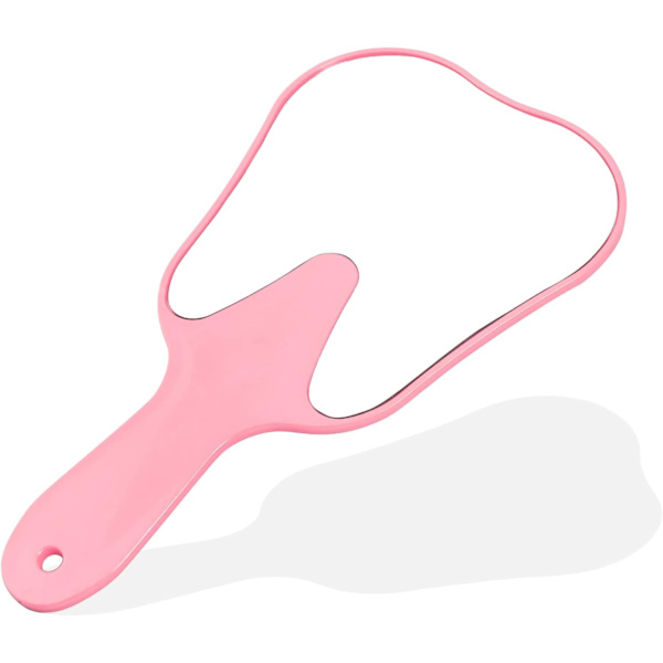 Tandformet spejl i plastik til håndholdt brug - Gave til kvinder og børn (lyserød) Pink