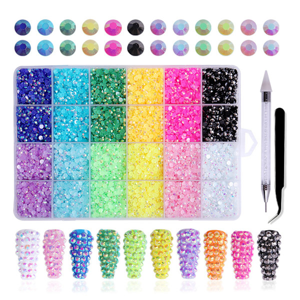 Harpiks Glitter 3D Rhinestones AB Flat Back Skinnende Stene Neglekunst Blandet Pakke Negle Ædelstene Krystal Strass Tilbehør 0.27 64