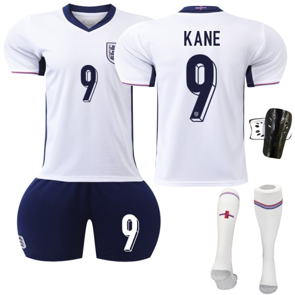2024 EM nya fotbollströjor England nr 9 Kane 20 Foden 22 Bellingham tröjset Size 7 with socks + protective gear #XS