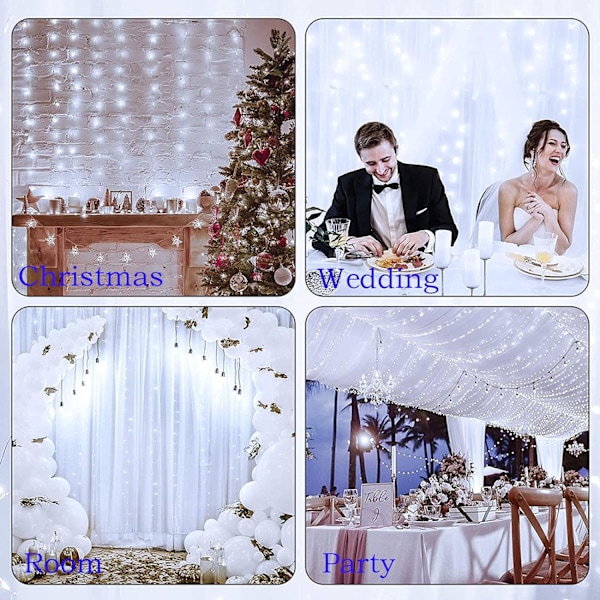 LED lyskæde? 3 x 3m, 300 LED Lys Loop 8 Tilstande, USB Lys Loop Gardin med Fjernbetjening, Jul