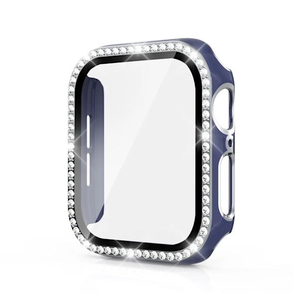 Bling Glass+ cover til Apple Watch Case 45mm 41mm 40mm 44mm 42mm 38mm Diamant bumper+skærmbeskytter iwatch serie 7 9 8 5 6 SE Blå sølv A blue silver 38mm Series 321