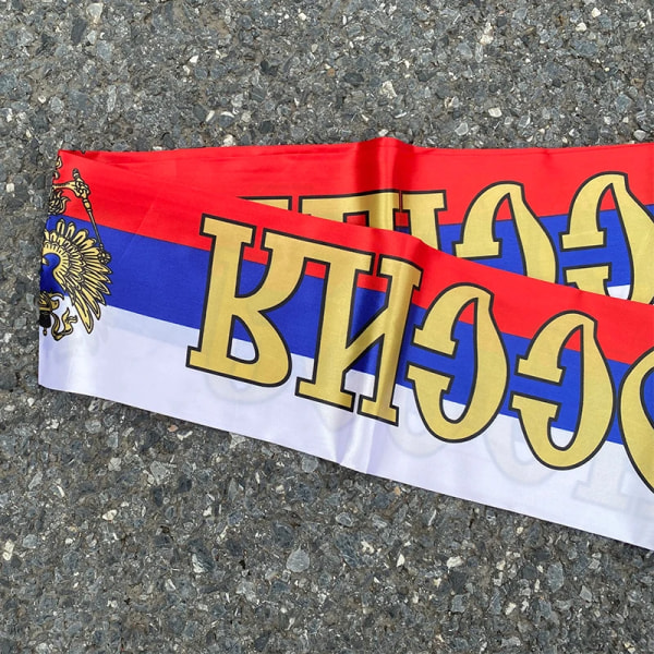 14*130cm Venäjän lippu Mukautettu huivi Jalkapallojoukkueen huivi Tulostus Satiini Venäjän lippu Sininen ja valkoinen raita Blue and White Stripe 14 x 130cm
