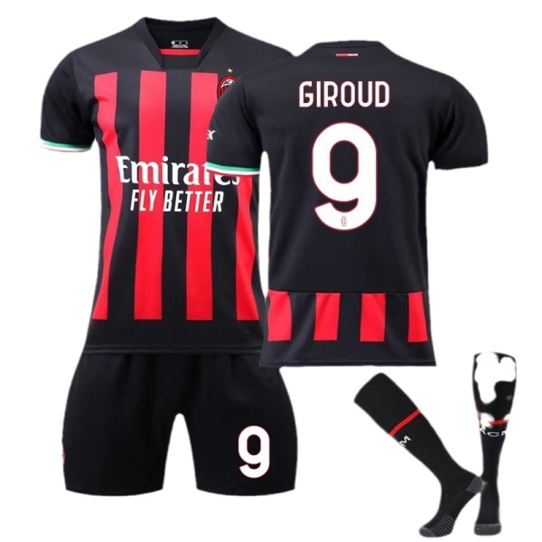 22-23 AC Milan hjemme ny nr. 11 Ibrahimovic 9 Giroud 17 Leo 19 Theo fodbold uniform dragt sportstøj No. 9 with socks + protective gear #16