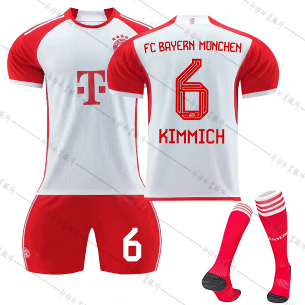 23-24 Bayern hemma röd och vit fotbollsdräkt nr 9 Kane nr 10 Sane 25 Muller 42 Musiala tröja Size 6 with socks #16