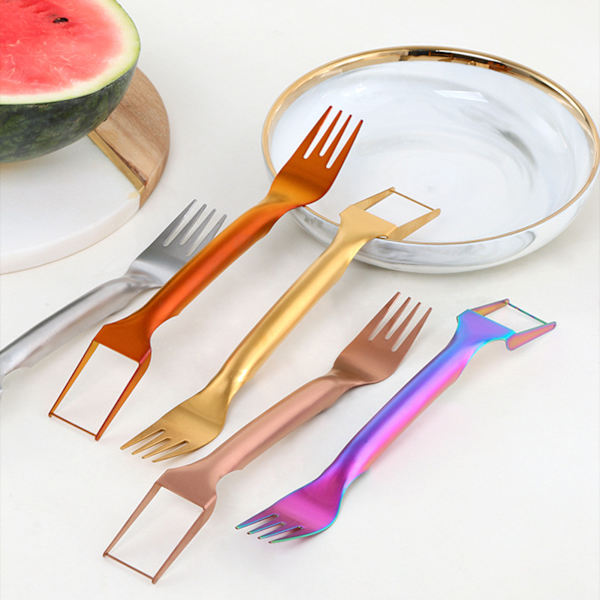 2 i 1 Snabb Vattenmelon Skärare med Gaffel Bärbar Melon Skärare för Sommarfester Magic Red