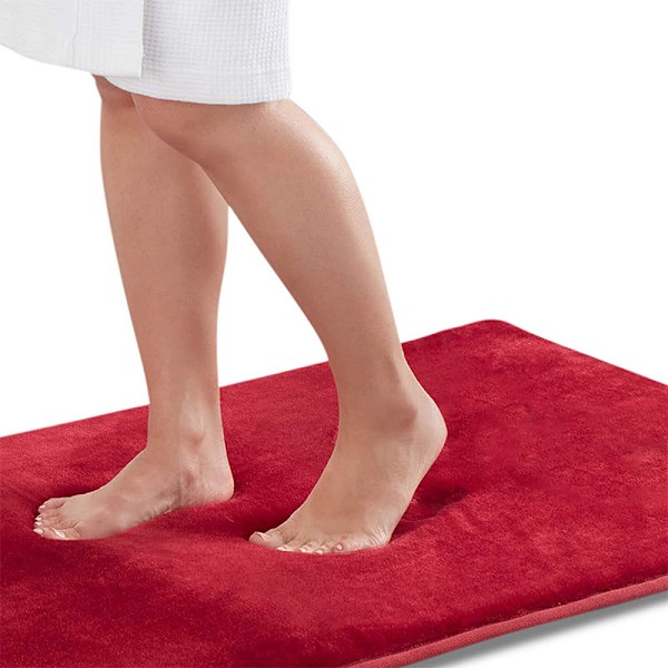 Soft and absorbent velvet non-slip bathroom mat - Red