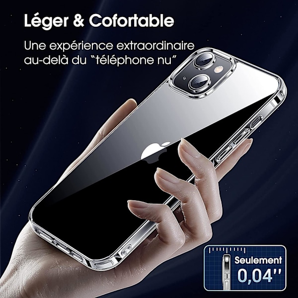 Krystallklar iPhone 14-deksel, iPhone 13-deksel [Aldri gul] [3m militærstandardbeskyttelse] Anti-ripe og deksel Slim Cover sklisikker T
