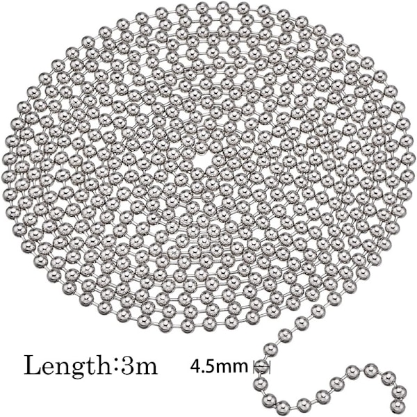 Kuglekæde 3 meter lang med 4,5 mm diameter med 10 slags c