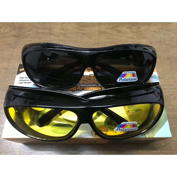 Polariserede dag-nat køreglas anti-reflekssolbriller til mænd og kvinder med high definition nattesyn wrap-around solbriller 2 in 1 polarized set
