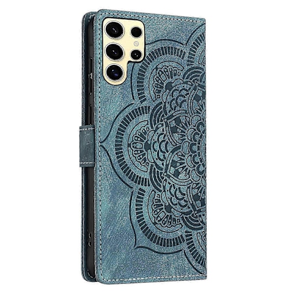 Frosted Læder Etui til Mandala Emed Retro Telefon Blå(FQ) For Samsung Galaxy S24 Ultra 5G Blue