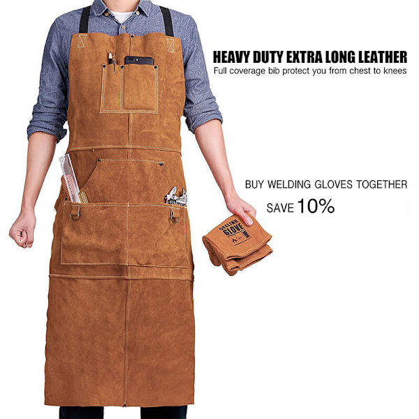 Läder Svetsförkläde För Män Professionell Värmebeständig Arbetsförkläde Heavy Duty Kohud Förkläde Perfekt För Smed DIY Svetsare Snickare 1 Styck