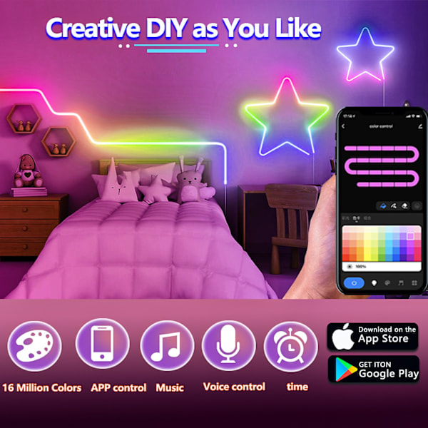 RGB-listremsor inomhus utomhus LED-list neonflexslangljus (EU-kontakt), musiksynkronisering, IP67, fjärr- och appstyrning 10M 10M Bluetooth control
