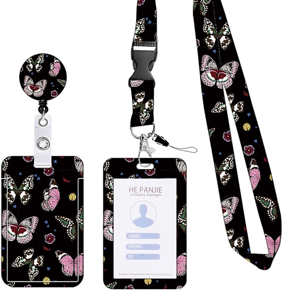 ID-kort Holder med Forskellige Mønstre Tryk Skydeåbning med Snøre Flere Bæremetoder En Side Transparent Kort Opbevaring Bærbar Tilbagetrækbart Badge C