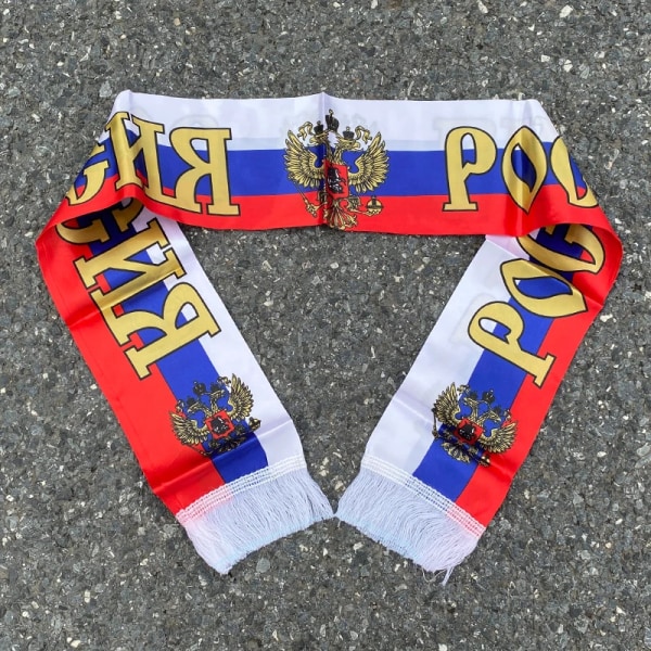 14*130cm rysk flagga anpassad scarf fotbollslag scarf utskrift satin rysk banner blå och vit rand Blue and White Stripe 14 x 130cm