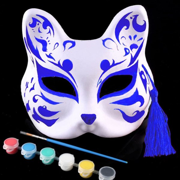 Valkoiset paperinaamiot tyhjät käsinmaalatut naamiot, Anime Cosplay -naamio, japanilaistyylinen Anime Half Face Cat Mask, DIY Eläinmaalattomat käsityönaamiot