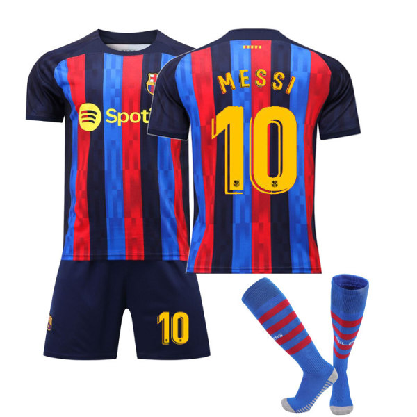 22-23 Barcelona trøje nr. 10 Messi nr. 21 De Jong kortærmet voksen børns sports fodbolduniform holduniform Barcelona home yellow number 21 S