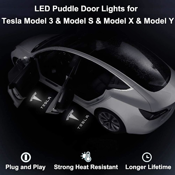 4 kpl Tesla-auton ovenvalo, Led-auton logovalot, Auton ovenprojektori Tesla Model 3, Model S, Model X, Model Y