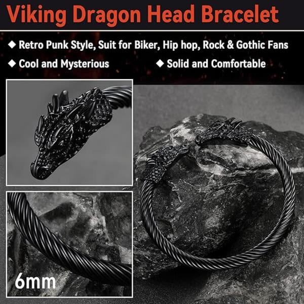 Norse Viking Armband Herrarmband, Vintage Nordic Ravens/Wolf