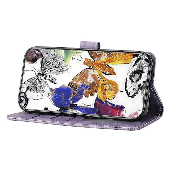 Skin-touch Butterfly Pattern PU Læderetui med Stativ og Pengepungfunktion til Motorola Moto G7 Power Multifarvet Multicolor Style D