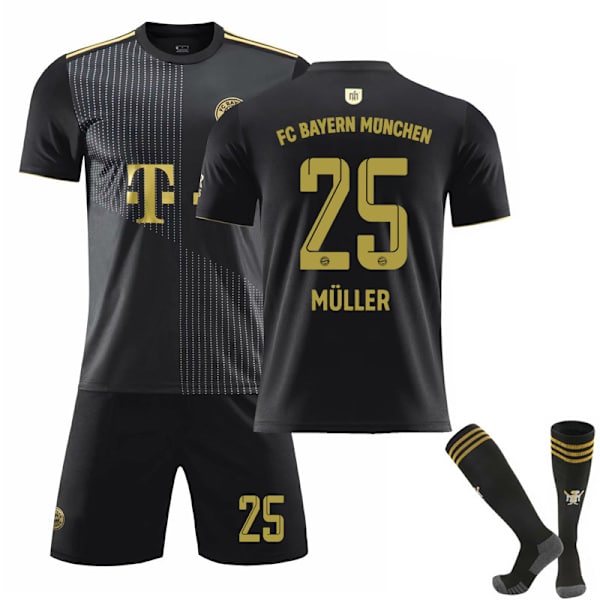 21-22 Bayern ude sort nr. 25 Muller trøje nr. 9 Lewandowski fodbolduniform dragt nr. 10 Sane guld skrift 2122 Bayern away number 25 20#