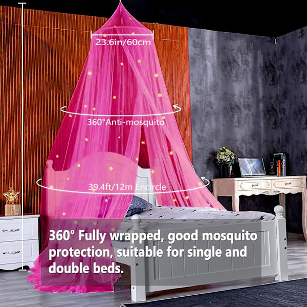 1 Set Dome Bed Baldakin Fällbar Glow-in-the-dark Polyester Stjärnor Prinsessa Baldakin Säng Rum Decor Hushållsartiklar Qinghai Vit White XL