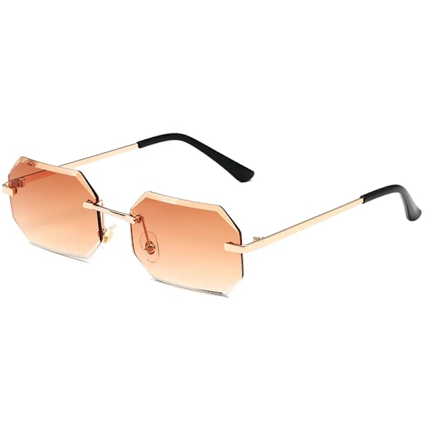 2024 Ottekant Solbriller Metalramme Gafas De Sol Trendy Diamantskåret Kant Rammeløse Solbriller Gold/Blue Pink Octagon Sunglasses