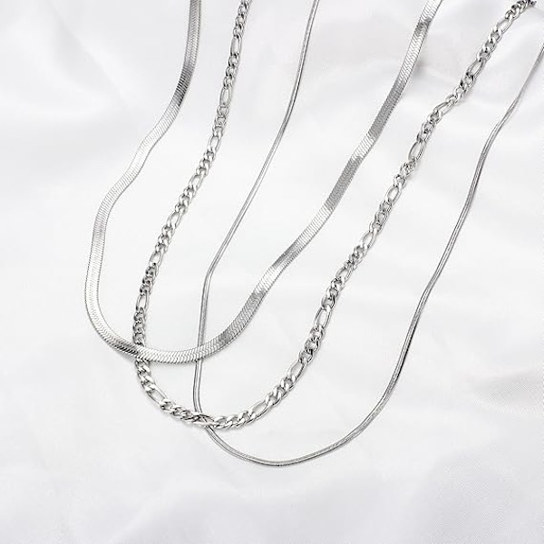 Halsbandssats för damer, justerbart, lager på lager, stapelbart chokerhalsband, pärlor, halsband i rostfritt stål, silverhalsband, kvinnor, flickor