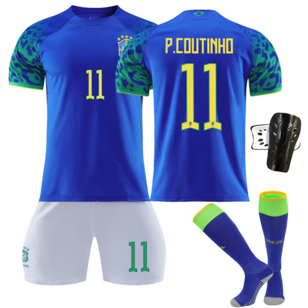 22-23 Brasilian vieras sininen nro 20 Vinicius 10 Neymar 18 Jesus pelipaita setti jalkapalloasu No. 4 with socks + protective gear #18