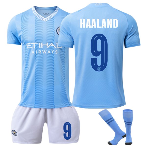 23-24 Champions League-version Manchester City fodboldtrøjesæt nr. 9 Haaland 47 Foden 17 De Bruyne nr. 8 trøjesæt Size 9 with socks 28 yards