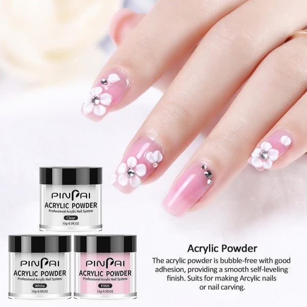 Multicolor Akryl Nagelsats Akrylpulver och Set 8-delad Nagelkonst Kristallpulver Flytande Monomer för Akryl Nagel Extension Carving