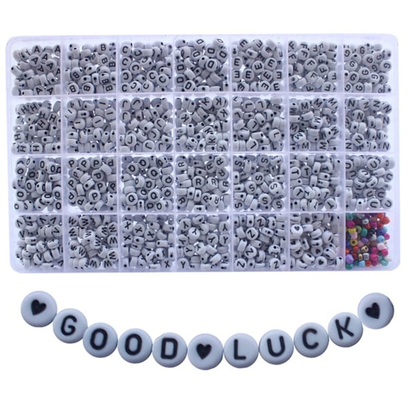 1600 pcs Black AZ Letter Alphabet Heart White round beads Make your own jewelry