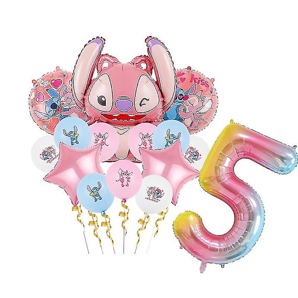Rosa söm dekoration för födelsedagsfest Lilo och Stitch tema bordsartiklar ängel ballong tallrikar koppar tillbehör för barn flickor hög kvalitet