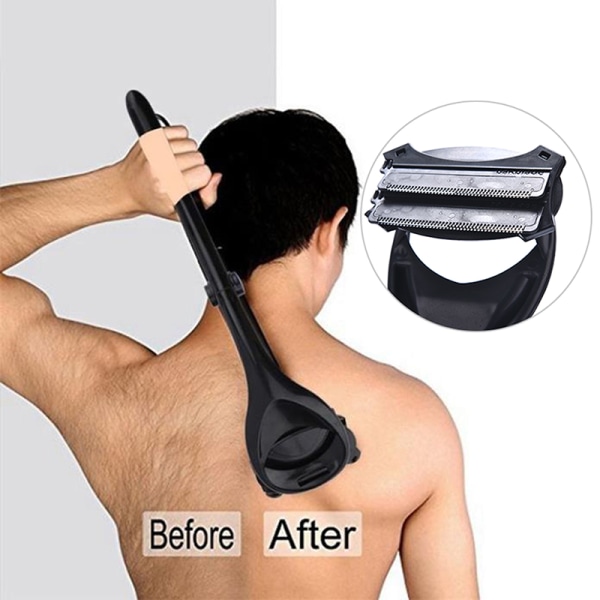 Svart ryggbarber for menn, sammenleggbar barberhøvel for fjerning av rygghår Black