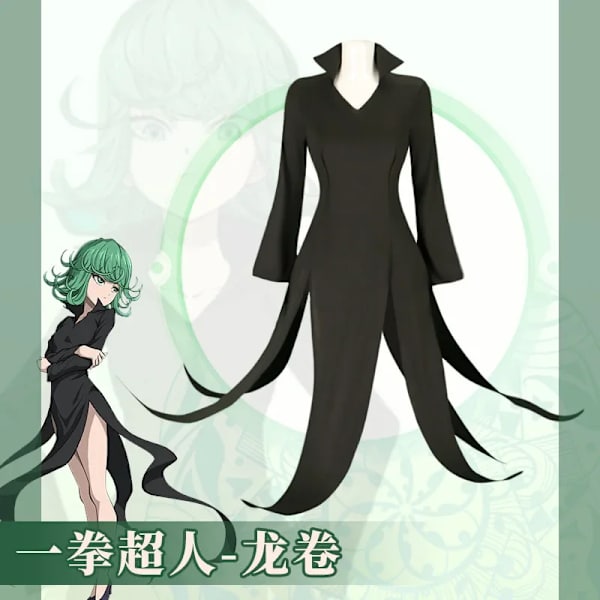 Anime One Punch Man Kauhea Tornado Cosplay-asu Senritsu No Tatsumaki Peruukki Seksikäs Musta Mekko Halloween-asu Lapsille Aikuisten Lapsille Koko 130