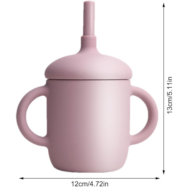 Silikon Treningskopp med Straw-Lopp - Sippy Cup med 2 Håndtak pink