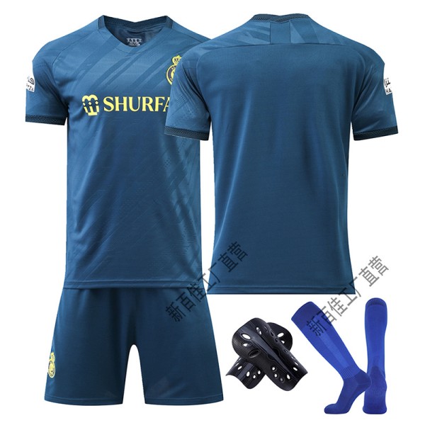 2023-24 Saudi League Riyadh Victory Away Jersey No. 7 Ronaldo lyhythihainen jalkapallopaita lasten setti No number + blue socks + gear Children 20