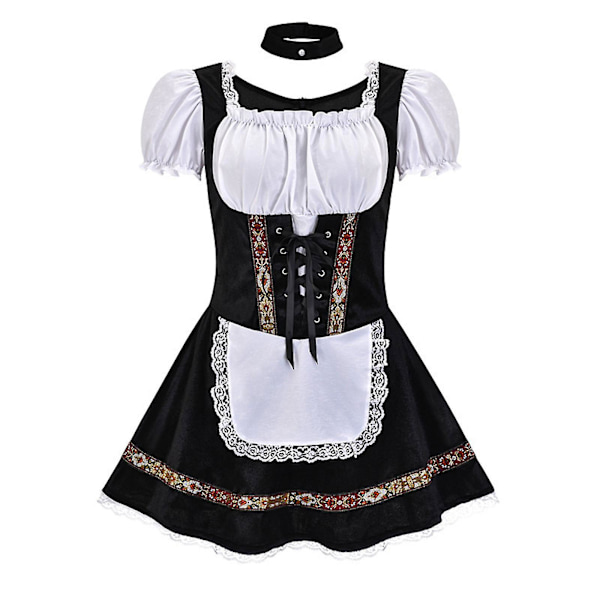 Nopea toimitus 2023 Paras Oktoberfest-asu naisille Saksalainen Baijerin Dirndl Oluttyttö Hieno mekko S - 4xl Mustavalkoinen Black White M