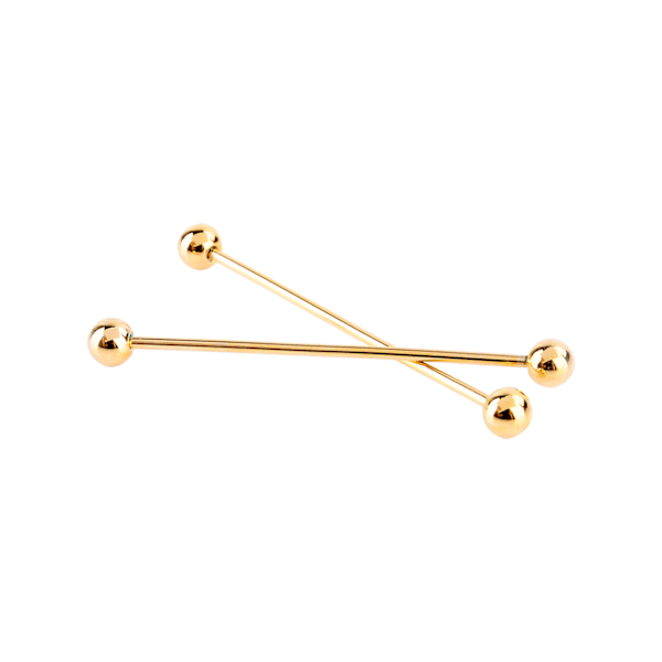 2 stk. Mænd Guldbelagt Tone Stål Krage Tie Pin Stud Barbell Bar Clip Spænde Brosche 6CM