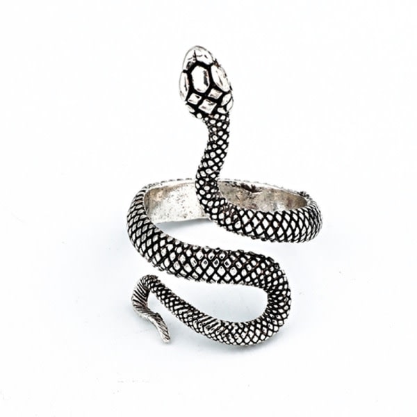 Unik silverring med mönstrad orm med svart mönster - Adj