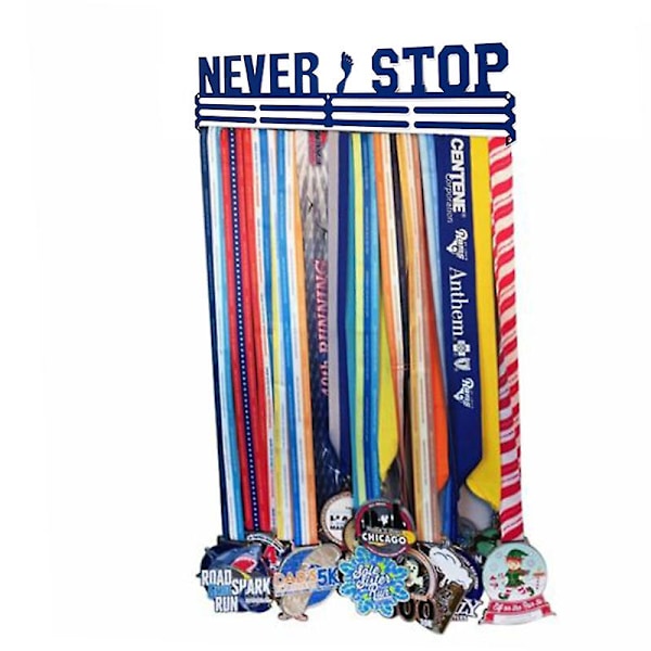 \"Never Stop & I Did it\" Inspirerande Medaljhållare för Löpning och Simning - Väggmonterad Display med Monteringskit och Skruvar - Svart NO LIMITS