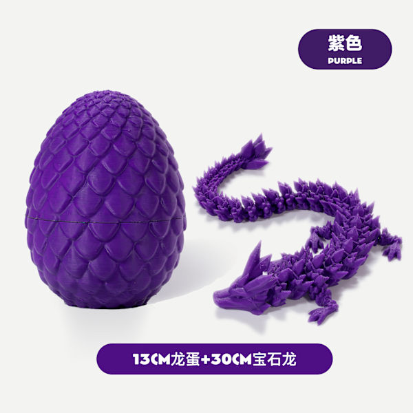 Påskdrakar 3D-tryckt drakägg med drake inuti Kristalldrake Fidget Leksak för Vuxna Fullt Ledad Drake för Hemmakontorsdekoration Purple