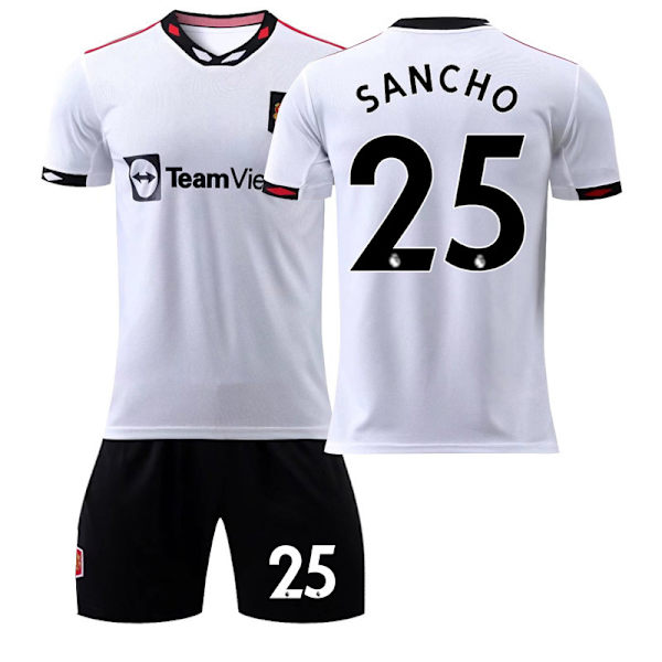 22-23 Red Devils vierasvalkoinen pelipaita nro 7 Ronaldo jalkapalloasu 25 Sancho 10 Rashford lasten puku sukkineen Man L Away No. 25 No Socks #28