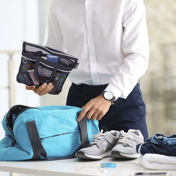 Väskor i väska Bärbar dusch Mesh Caddy Bag Snabbtorkande hängande toalett