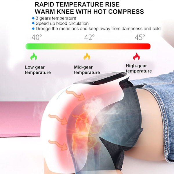 Värme knådning knämassager för smärtlindring infraröd vibration knä fysioterapi för kramper och leder LED-display
