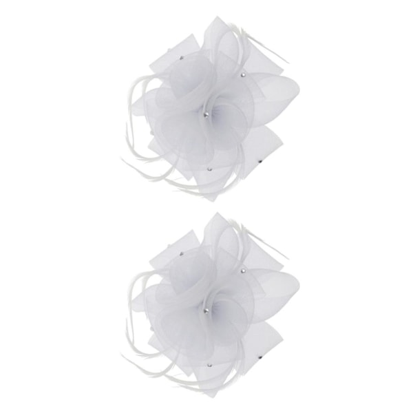 1/2 Bröllop Brud Dam Prom Ros Fjäder Fascinator Hårklämma Vit White 2 Set