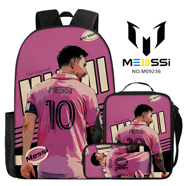 3-osainen jalkapallotähti Messi -reppusetti, koululaukut ala- ja yläkoululaisille, digitaalipainatuksella varustetut kampusreput style 16