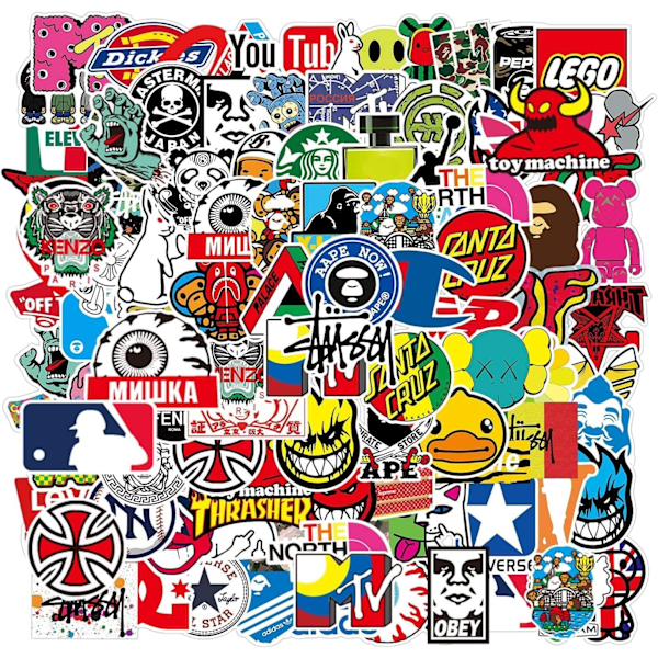 100 pcs cool skateboard stickers, brand stickers for computer and laptop