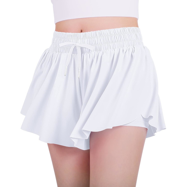 MIC Tyttöjen Flowy Shortsit, 2 in 1 Youth Butterfly Shortsit Spandex Linerillä Kuntoiluun Juoksuun Urheiluun Tennikseen